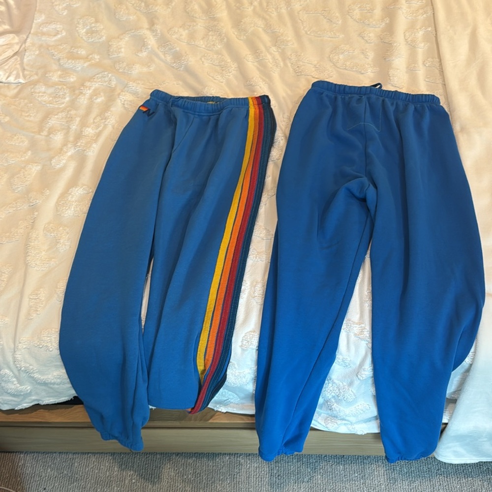 Aviator Nation Blue Joggers with Rainbow Stripes - Picture 3 of 3